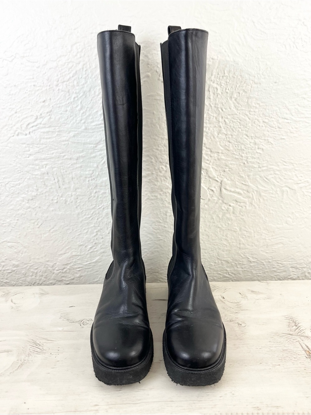 STAUD Tall Boots Black Leather Chelsea Palamino Riding 38 8 Moto - Picture 6 of 13